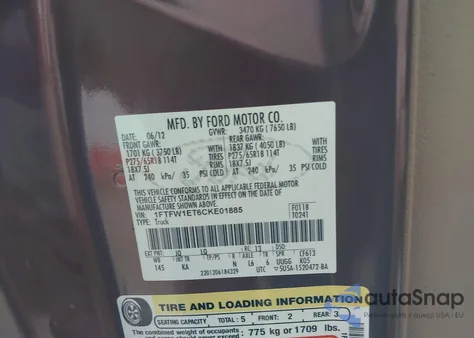 2012 Ford F150 King Ranch z USA, uszkodzony, nr VIN 1FTFW1ET6CKE01885